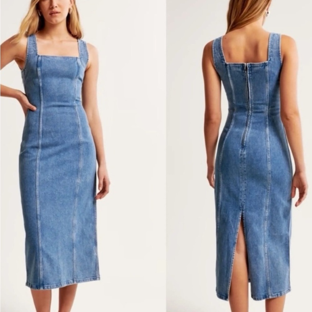 Abercrombie and Fitch Denim Square Neck Midi Dress XS zip back sleeveless